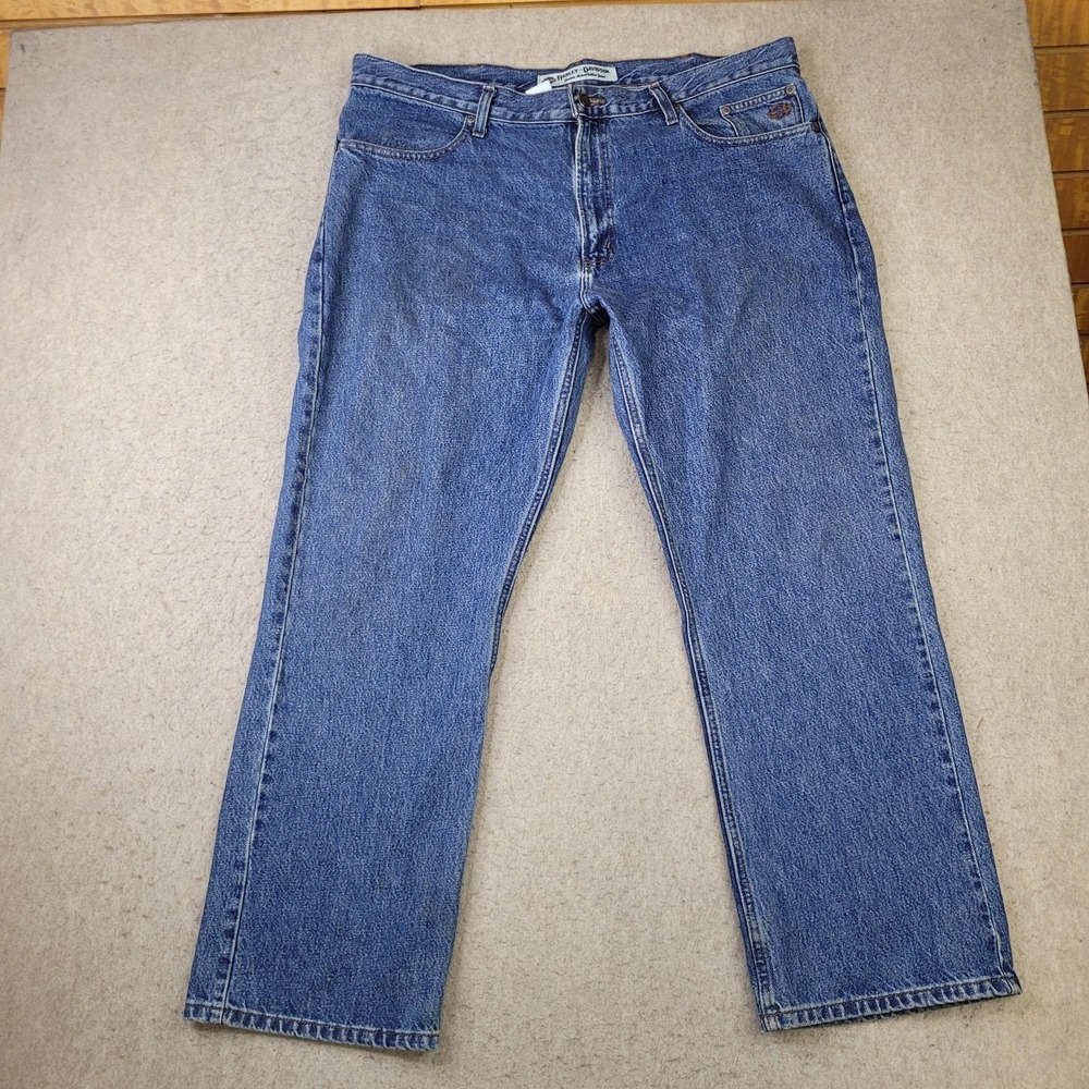 Harley Davidson Jeans Mens 40x30 Blue Denim Relaxed Fit Biker Denim Rider‎
